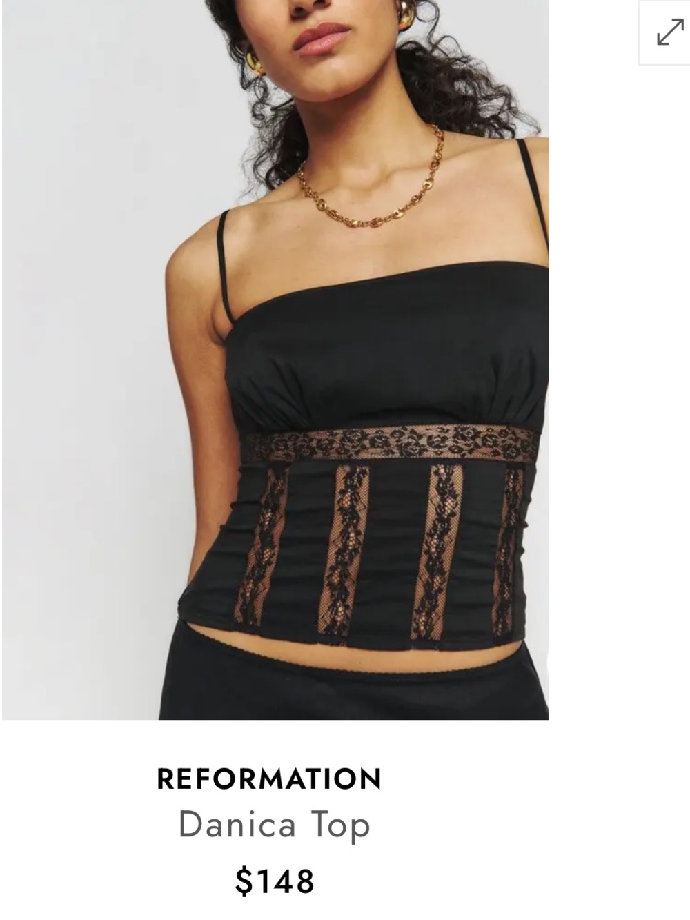 Reformation Black Lace-Panel Danica Camisole